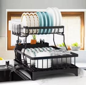 Detachable 2 Tier Dish Drying Rack with Drainboard, Rustproof Metal Dish Rack for Kitchen Countertop